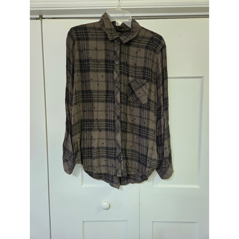 Rails Hunter Plaid Star Embroidered Button Down Shirt Olive Green Black Medium